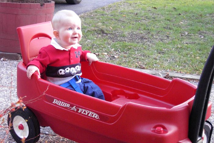 Logan in his new Radio Flyer Wagon